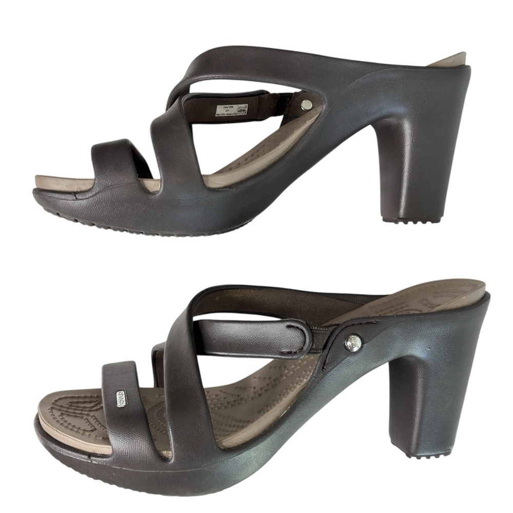 Crocs Cyprus IV Sandals 14558 Brown Slip On Block Heel Pumps Womens Shoe Size 11 - Picture 8 of 12